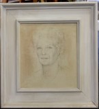 Chip de femeie - Creion si acuarela Belgia 1950, Portrete, Realism