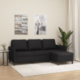 Canapea cu 3 locuri si taburet, negru, 180 cm, piele ecologica GartenMobel Dekor, vidaXL