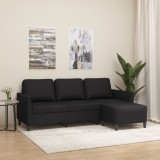 VidaXL Canapea cu 3 locuri și taburet, negru, 180 cm, piele ecologică