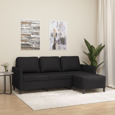 vidaXL Canapea cu 3 locuri și taburet, negru, 180 cm, piele ecologică 3201122 foto