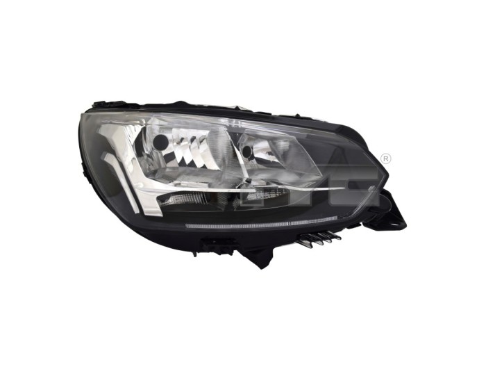 Far PEUGEOT 208, 06.2019-, partea dreapta, TYC, cu daytime running light; H18+H9+P21/5W; electrical; cu motor; halogen,