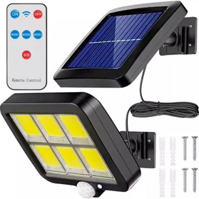 Proiector solar LED 120 COB, senzor miscare, telecomanda, 3 moduri de iluminare foto