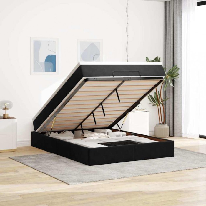 vidaXL Cadru de pat otoman cu saltea neagră 140x190cm catifea 3311185