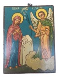 NI373 Icoană rom&acirc;nească de perete, Buna Vestire, pictată, perioada regalității, Societatea Ortodoxă Națională a Femeilor Rom&acirc;ne