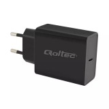 Alimentator USB-C 30W Qoltec Fast Charge, Incarcare Rapida, 5V/3A, 9V/2A, 15V/2A, 20V/1.5A, Negru