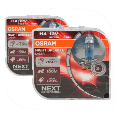 Set 4 Buc Bec Osram H4 12V 60/55W P43t Night Breaker Laser Next Gen +150% Up To 150M 64193NL-HCB foto