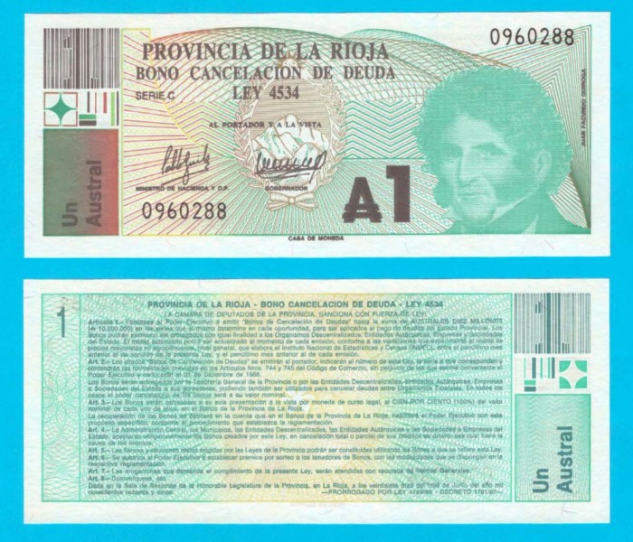 Argentina (p#S2503) 1 Austral 1986 UNC &#039;La Rioja&#039; serie: 0960288