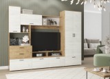 Set Mobilier Living Modern MP Dusea, Stejar Aur K003+K001, 250 cm, PAL Melaminat Alb/Stejar Bunratty