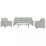 VidaXL Set de canapele cu perne, 3 piese, gri deschis, catifea