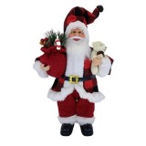 Figurina decorativa craciun, flippy, mos craciun cu urs de plus, 30 x 10 x 17 cm, material plastic+textil, interior/exterior, alb/rosu