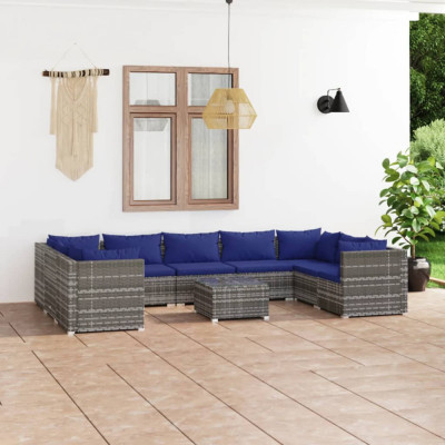vidaXL Set mobilier de grădină cu perne, 10 piese, gri, poliratan foto