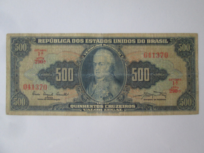Rară! Brazilia 500 Cruzeiros 1961
