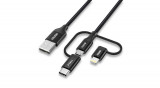 Choetech 3in1 cablu MFI USB - USB tip C / micro USB / Lightning (&icirc;ncărcare 3A / transfer de date 480 Mbps) 1,2 m, negru (IP0030-BK)