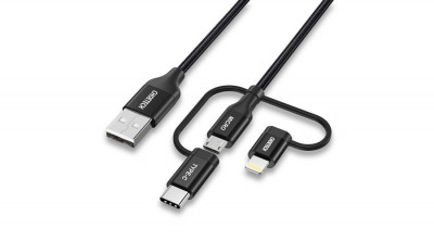 Choetech 3in1 cablu MFI USB - USB tip C / micro USB / Lightning (&amp;icirc;ncărcare 3A / transfer de date 480 Mbps) 1,2 m, negru (IP0030-BK) foto