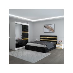 Dormitor Clio Negru Cu Dulap Tapitat 160x200cm