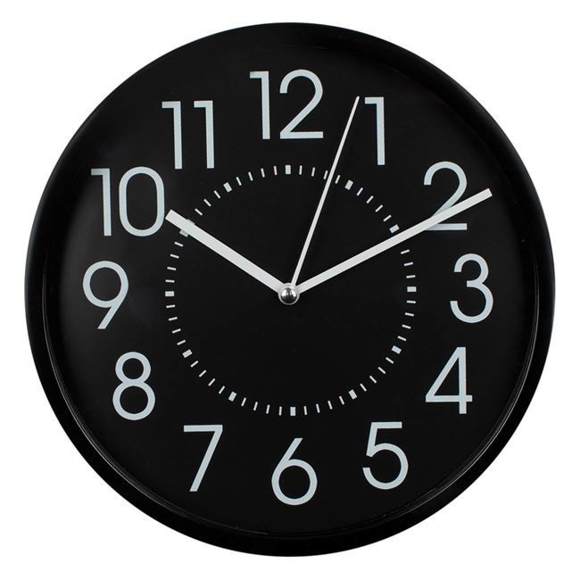 Ceas decorativ de perete simplu, forma rotunda, negru, eBA&reg;, 20 cm