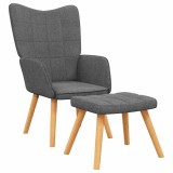 VidaXL Scaun de relaxare cu taburet, gri &icirc;nchis, 62x68,5x96 cm, textil