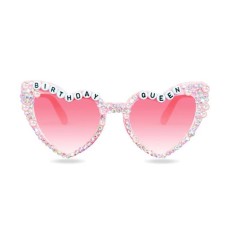 Ochelari Decorativi, Cyrax, Model Birthday Queen, cu Perle si Pietre, pentru Aniversari, din PC, 15.3 x 5.7 x 14.5 cm, Roz