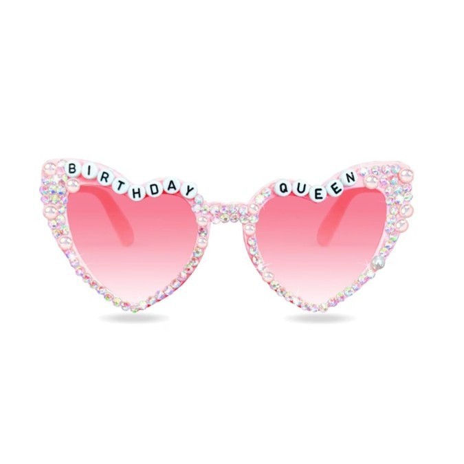 Ochelari decorativi, flippy, model birthday queen, cu perle si pietre, pentru aniversari, din pc, 15.3 x 5.7 x 14.5 cm, roz