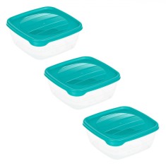 Set Caserole Hobby Life Trend, Capacitate 900ml, 3 Bucăți, Capac Verde Marin, Plastic