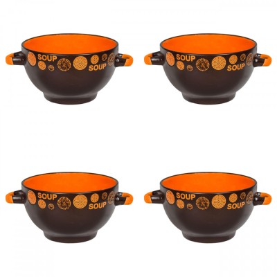 Set boluri supa, 4 piese, 650 ml, Ceramica, Maro Inchis foto