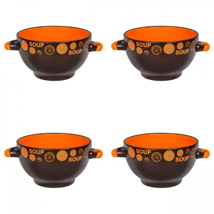 Set boluri supa, 4 piese, 650 ml, Ceramica, Maro Inchis