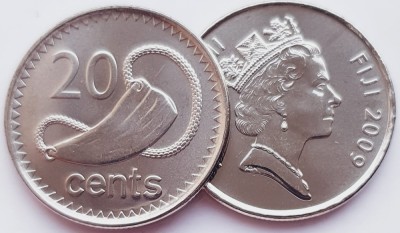 1737 Fiji 20 cents 2009 Elizabeth II (3rd portrait) Whale tooth km 121 UNC foto