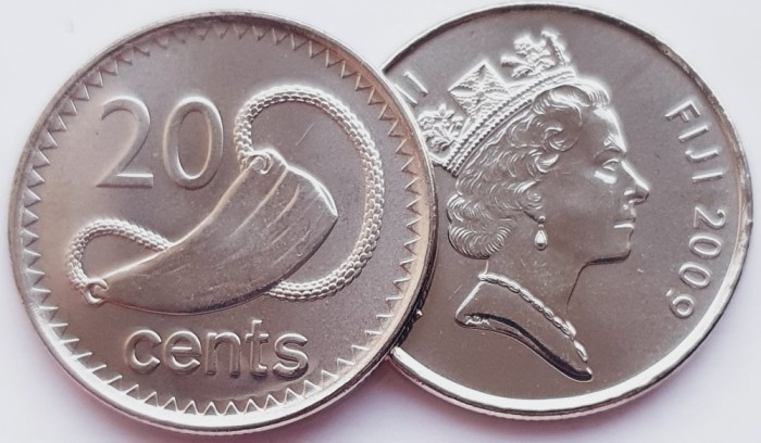 1737 Fiji 20 cents 2009 Elizabeth II (3rd portrait) Whale tooth km 121 UNC