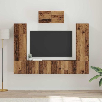 Set comodă TV 7 pcs Lemn vechi 180 x 30 x 120 cm Lemn compozit foto