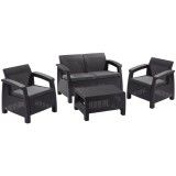 Set mobilier terasa Allibert Corfu, 4 piese, grafit/cool gray, ratan
