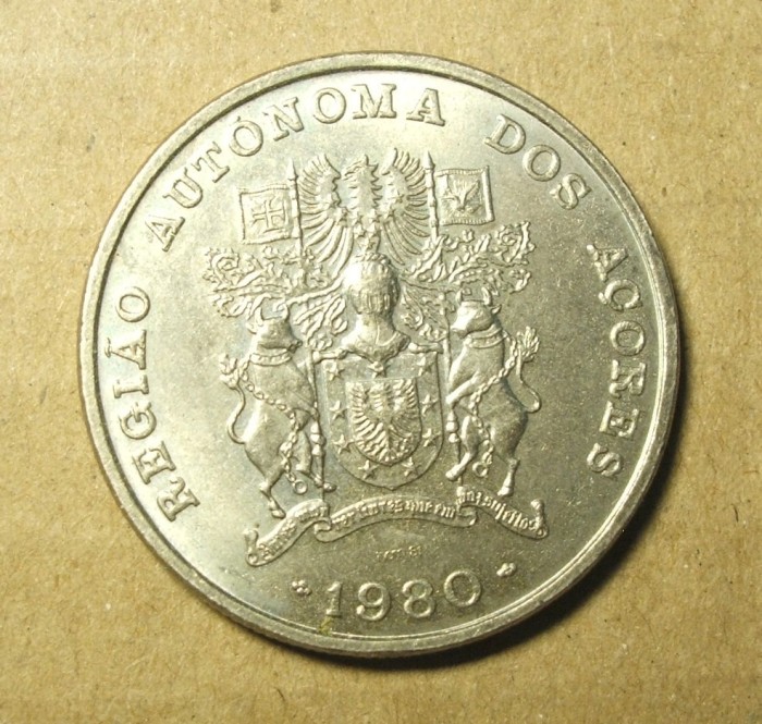 INSULELE AZORE 25 ESCUDOS 1980 UNC