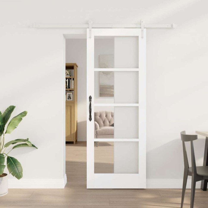 Ușă Glisantă cu Set Hardware Alb 73.5x198.5 cm Lemn Solid Pin