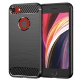 Husa iPhone SE 2, SE 2020 Techsuit Carbon Silicone cu decupaj pentru sigla, negru