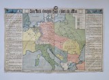 Propaganda Maghiara / Harta veche rara de perete: "Astfel doresc inamicii nostrii sa traseze granitele Europei dupa Marele Razboi!", Budapesta, 1916