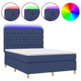 Cumpara ieftin Pat cu arcuri, saltea si LED, albastru, 140x200 cm, textil