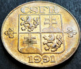 Cumpara ieftin Moneda 2 COROANE - CEHOSLOVACIA, anul 1991 * cod 1628 C = UNC - ROYAL MINT, Europa