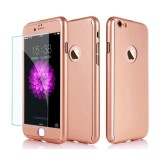 Husa iPhone 7 Full Cover 360 Aisi, Plastic, Folie Sticla, Rezistenta Socuri/Zgarieturi, Auriu