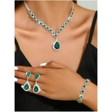 Set Bijuterii, Elegant, 3 piese &ndash; Colier, Cercei și Brățară cu Cristale Albe, Verde - 095670
