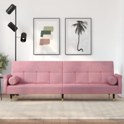 vidaXL Canapea extensibilă cu perne, roz, catifea foto