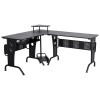 Birou calculator pe colt, otel, MDF, cu raft tastatura, negru, max 50 kg, 170x140x86.5 cm, ART