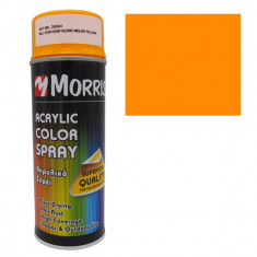 Spray vopsea galben pepene, RAL 1028, lucioasa, Morris, 400 ml, acrilica, cu uscare rapida, pentru suprafete din lemn, metal, aluminiu, sticla, piatra foto