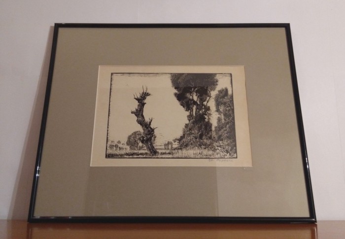 Tablou Stefan Popescu |In natura| Xilografie veche