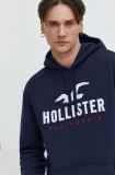 Cumpara ieftin Hollister Co. bluza barbati, culoarea albastru marin, cu glugă, cu imprimeu, Hollister Co.