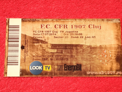 Bilet meci fotbal CFR 1907 CLUJ - FK JAGODINA (Champions League 17.07.2014) foto