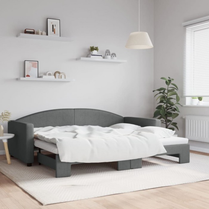 vidaXL Pat de zi cu extensie, gri &icirc;nchis, 90x200 cm, textil