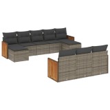 Set mobilier de gradina cu perne, 10 piese, gri, poliratan