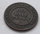 90. Moneda Australia 1/2 penny 1922, Australia si Oceania