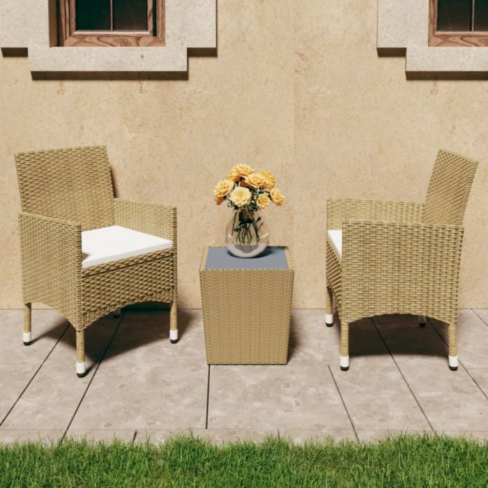 Gossi set mobilier bistro, 3 piese, bej, poliratan/sticla securizata