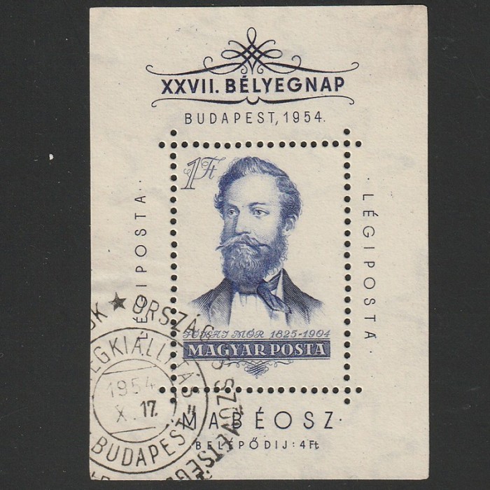 B&eacute;lyegnap 27. J&oacute;kai M&oacute;r (Ziua Marcii Postale 27.) Stampila Prima Zi LP1457 Ungaria 1954