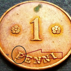 Moneda istorica 1 PENNI - FINLANDA, anul 1922 *cod 586 A = eroare batere